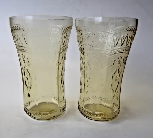 Federal Patrician Spoke 2 Flat Tumblers 5 3/8" Amber Depression Glass