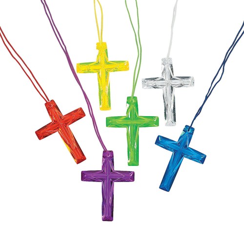 26" Bulk 48 Pc. Religious Crystal Cross Clear Plastic Necklaces - 第 1/4 張圖片