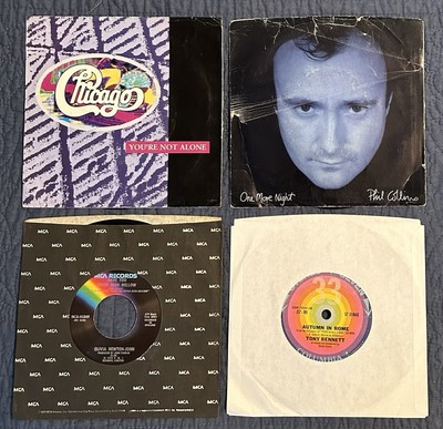 Lot of 4 Records 45rpm, Chicago, Phil Collins, Tony Bennett, Olivia Newton John
