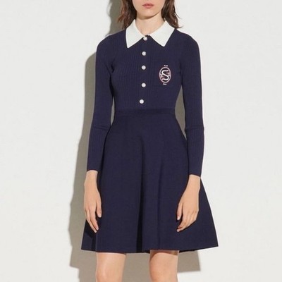 Sandro Polo Dress Size 40 / 12 AU / 8 US Mini Blue Embroidered Knit
