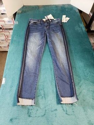 Jolt Jeans Size 3 Womens Blue Pants Stretch Elastic Waist Fray Hem Ankle NWT