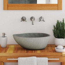River Stone Wash Basin Sink Oval Cloakroom Vanity Countertop Vessel Multi Sizes