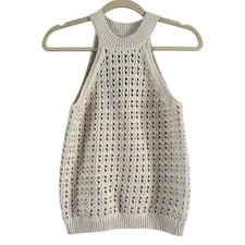 Universal Thread Cream Loose Crochet Knit High Neck Crop Top Women’s Size XS NEW