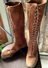 Vintage Retro 80s Nine West Tall Suede Lace Up Sienna Brown Boho Boots 7.5 M