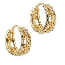 Gold Hoop Earrings for Women, Vintage Huggie Medium, gold