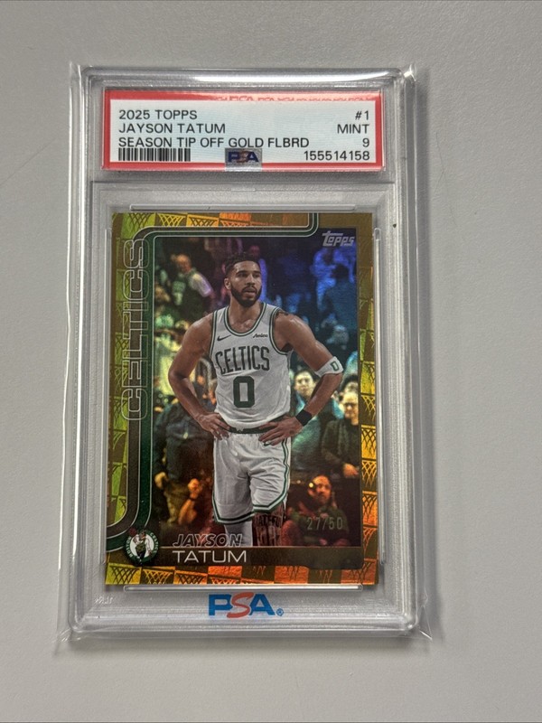 2025-26 Topps Jayson Tatum Season Tip Off Gold Foilboard /50 Psa 9