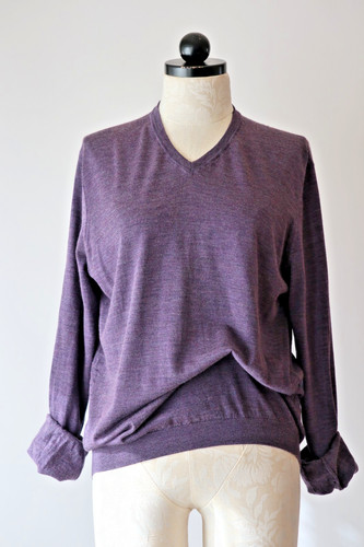 Brunello Cucinelli Dark Purple Wool Cashmere Vneck Knit Pullover Sweater Women M