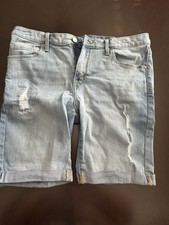 Mossimo W 12/31 Power Stretch Mid Rise Bermuda Jean Shorts 7  Inseam Distressed