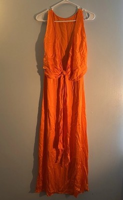 ZARA Orange Twist Front Cut Out Maxi Dress 100% Viscose Sleeveless NWT Size S