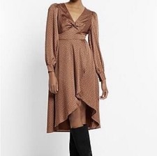 Express NWT Brown Polka Dot Twist Front Dress, XS