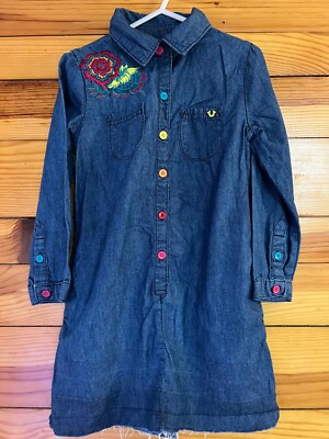 True Religion Western Shirt Dress Girls Denim Embroidered Flower Size 4 |  eBay