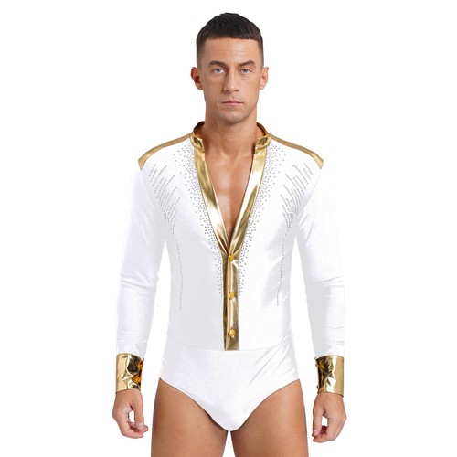 Mens Latin Tango Dance Costume Sequined Tassels Rhinestones Bodysuit with Pants - Picture 89 of 219