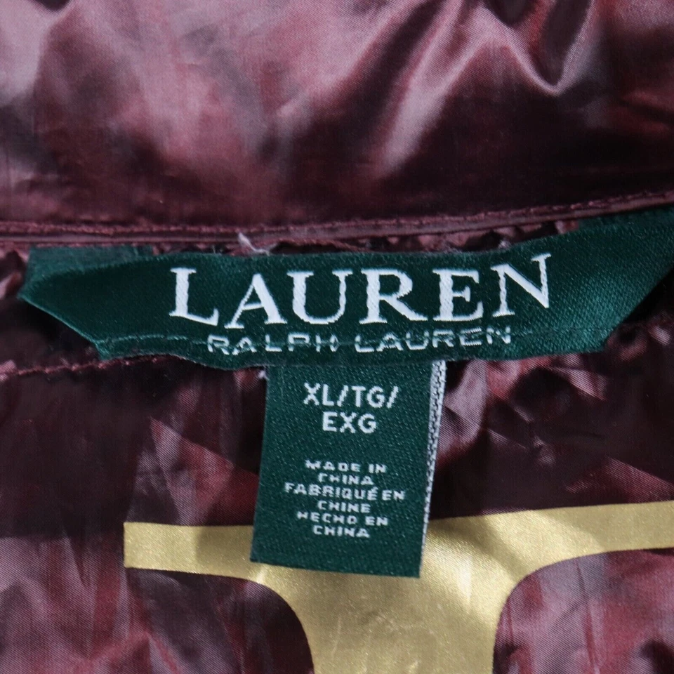Chaqueta acolchada Lauren Ralph Lauren para mujer talla XL borgoña metálica dorada botones Foto 3 de 4