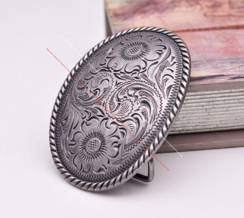 Fibbia cintura western vintage argento 51 mm argento cowboy ranger intagliata floreale adatta cinturino 2 - Foto 1 di 10