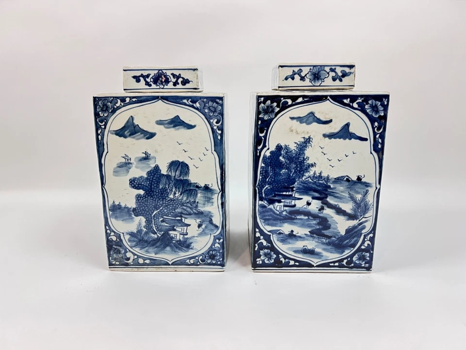 Carrito de té chino moderno de cerámica azul/blanco de 12,25" (par) - BUEN ESTADO Foto 4 de 4