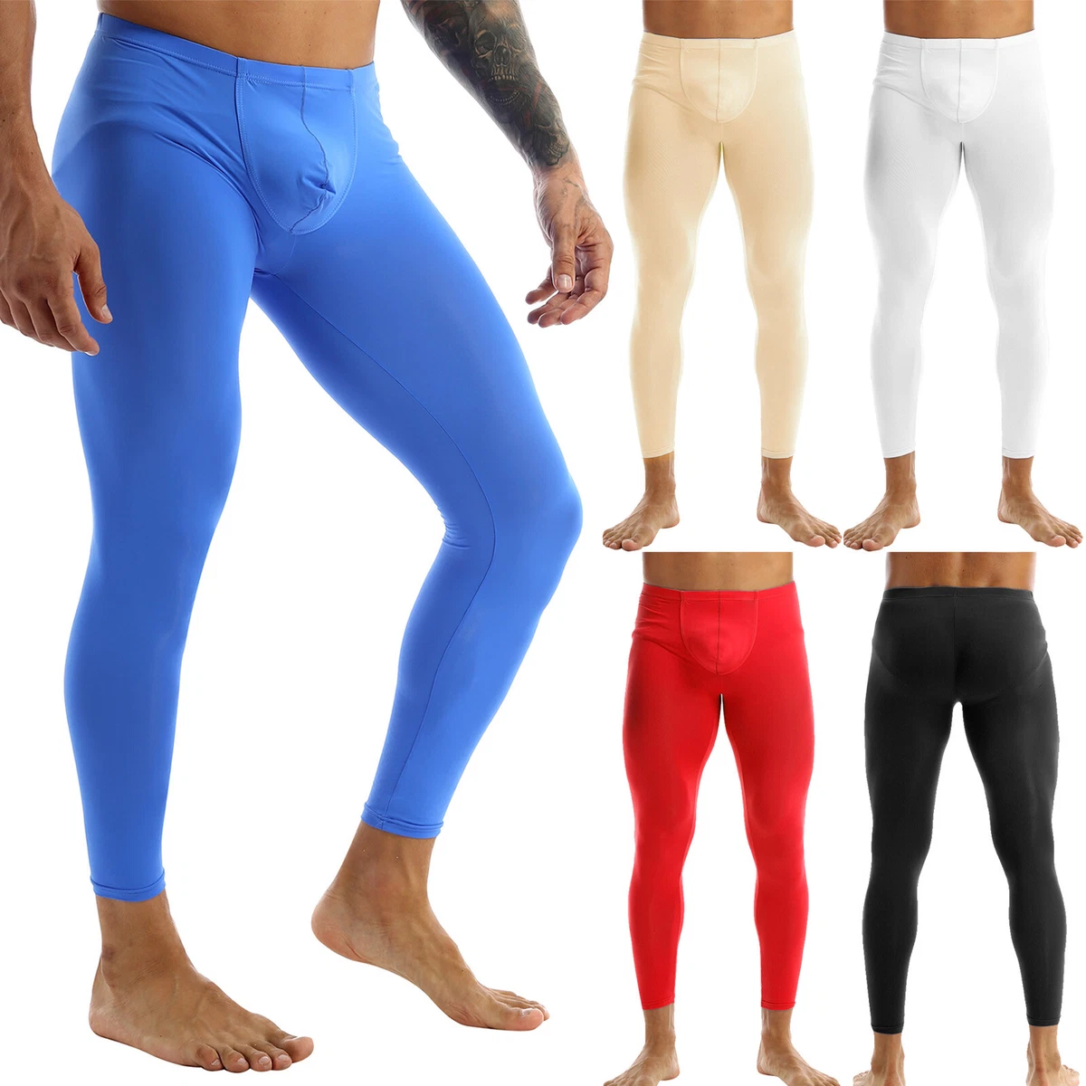 Men Seamless Compression Pouch Pants Long John Thermal Tights Underwear  Socks