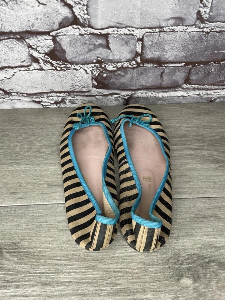 Pretty Ballerinas Fabric Black Stripe Blue Bow Ballet Flats Women’s 37.5EU/7M US - Image 4 of 4