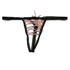 NWT VICTORIA'S SECRET Dream Angels V String Pantie Sz M-L-XL Black Lace Pink