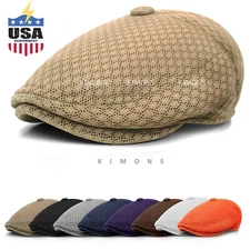 Button Mesh Newsboy Gatsby Cap Mens Ivy Hat Golf Driving Summer Sun Flat Cabbie