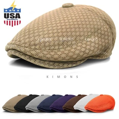 KIMONS Button Mesh Newsboy Gatsby Cap Mens Ivy Hat Golf Driving Summer Sun Flat Cabbie