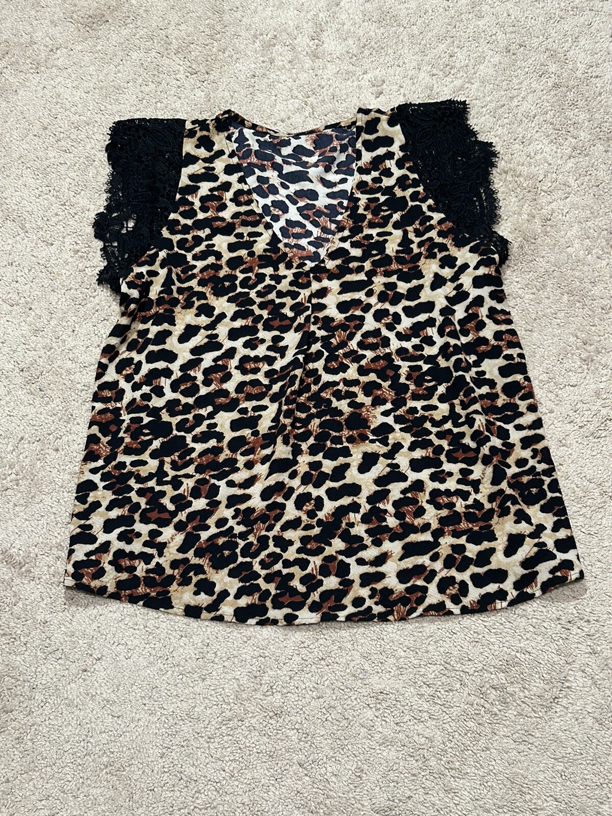 Womens Shirt Size Medium Multicolor Animal Print Lace Sleeve Lightweight Flowy