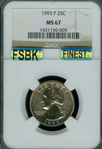 1993 P WASHINGTON QUARTER NGC MS67 FSBK MAC FINEST MAC SPOTLESS  .