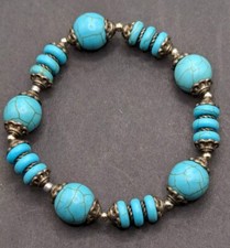 Women's Stylish Turquoise Beaded Stretch Stackable Bracelet 15cm X-Small Wrist