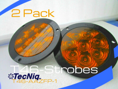 TecNiq 2pk Amber 4'' Round Flashing Strobe Warning FLANGE Mount LED Lights