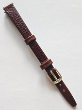 10mm / Long - Brown Genuine Leather Watch Band - Gold Buckle / Pins Included