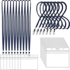 100 Pcs Navy Blue Lanyard for Id Name Badges Flat Lanyard w/Transparent Card