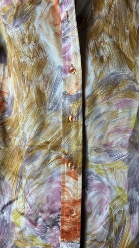 VTG 60’s -70’0 Disco Shirt Woman’s 12 Union Made Bright Art Print Lucite Buttons - Picture 6 of 23