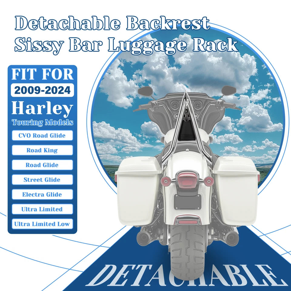 Respaldo cromado 28" barra Sissy para Harley Touring CVO Road Street Glide 2009-2024 Foto 4 de 4