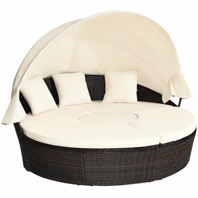 Patio Rattan Daybed Wicker Outdoor Sofa Bed Furniture Set ...