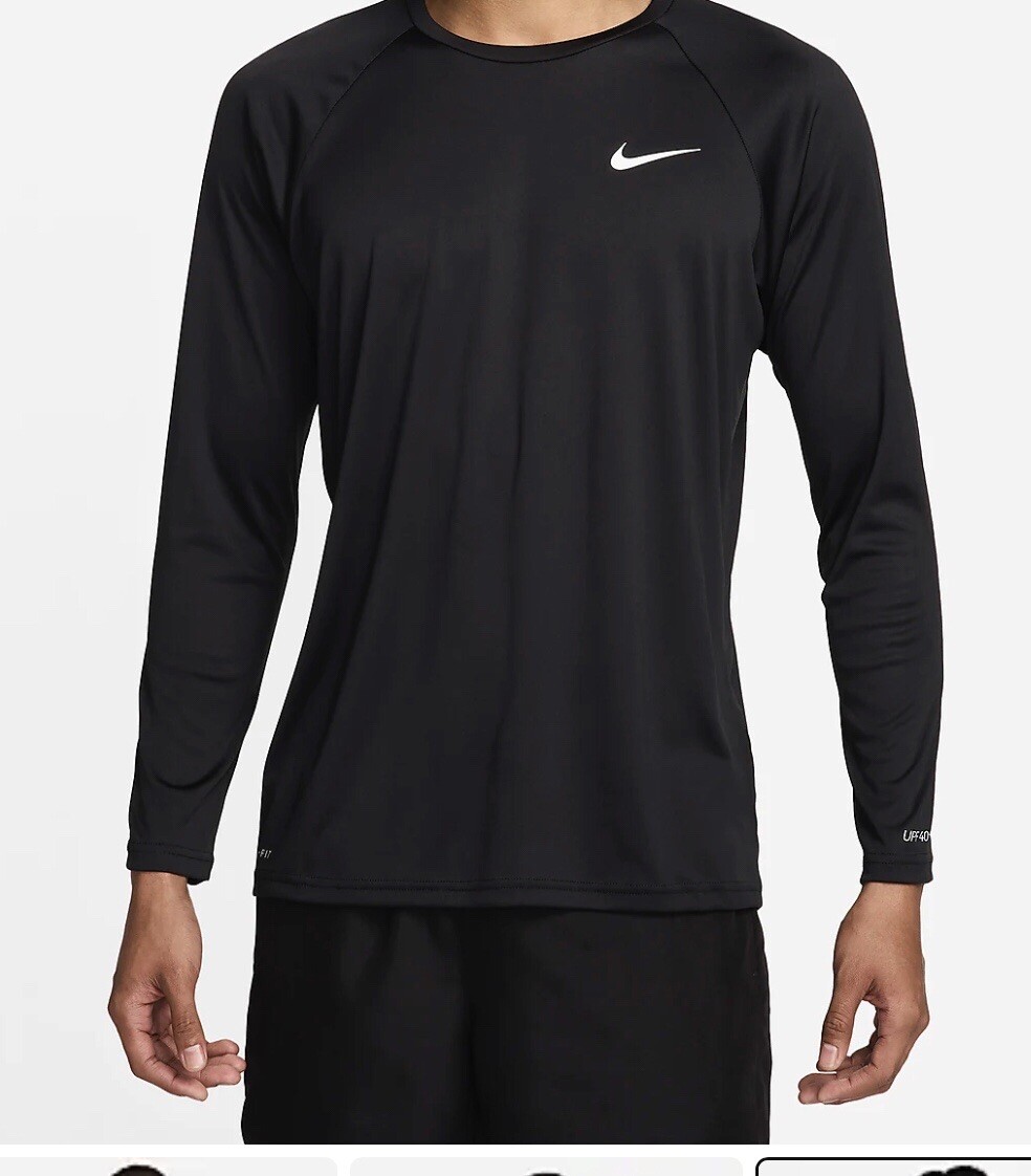 Nike Swim Shirt Mens Medium Black Long Sleeve UPF 40+ DRI-FIT Surfing  Boating
