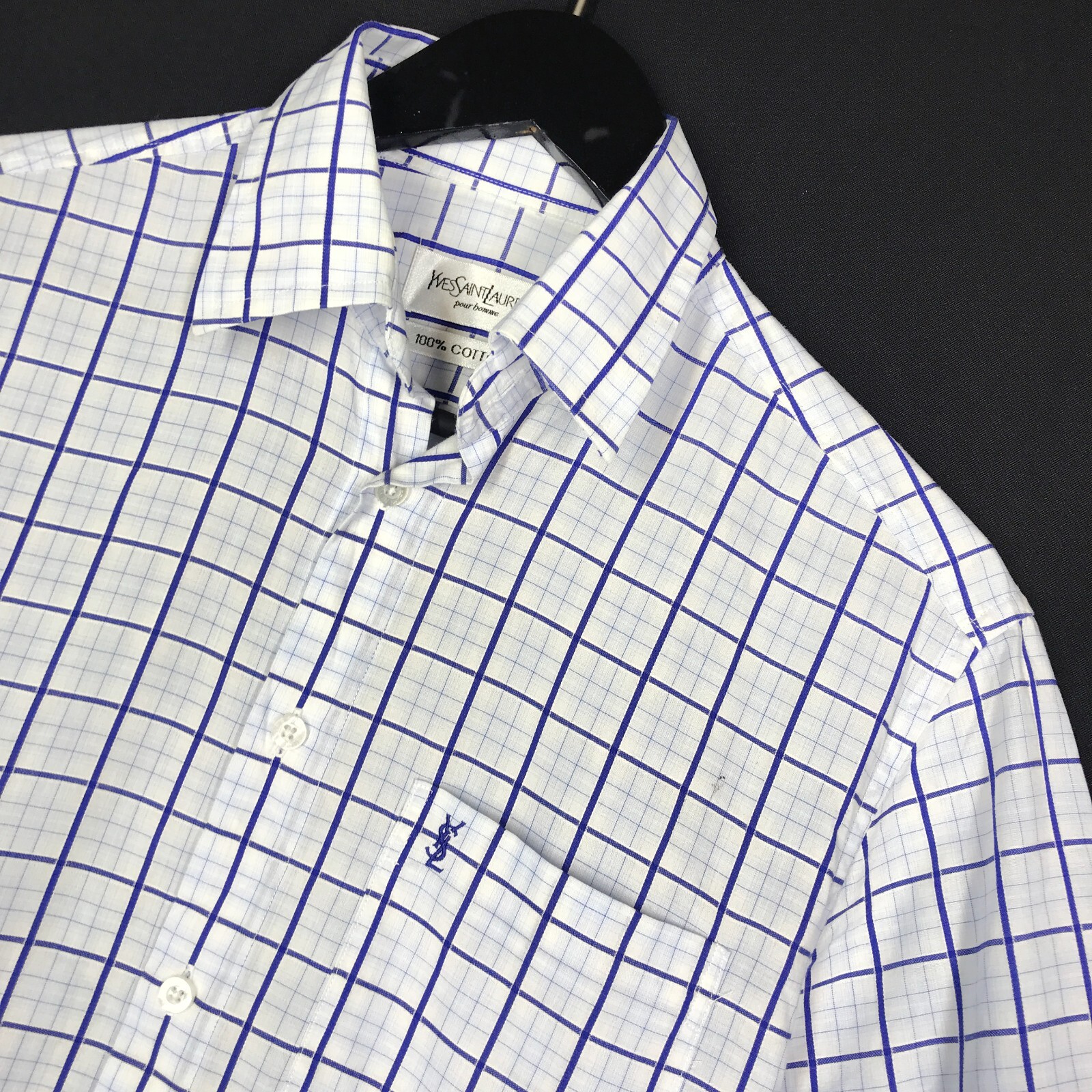 Camicia uomo Yves Saint Laurent Homme bianca blu quadri manica corta taglia S