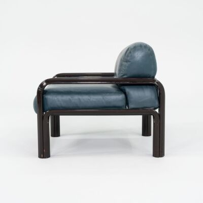 1990s Gae Aulenti for Knoll Lounge Chair in Blue / Green Leather