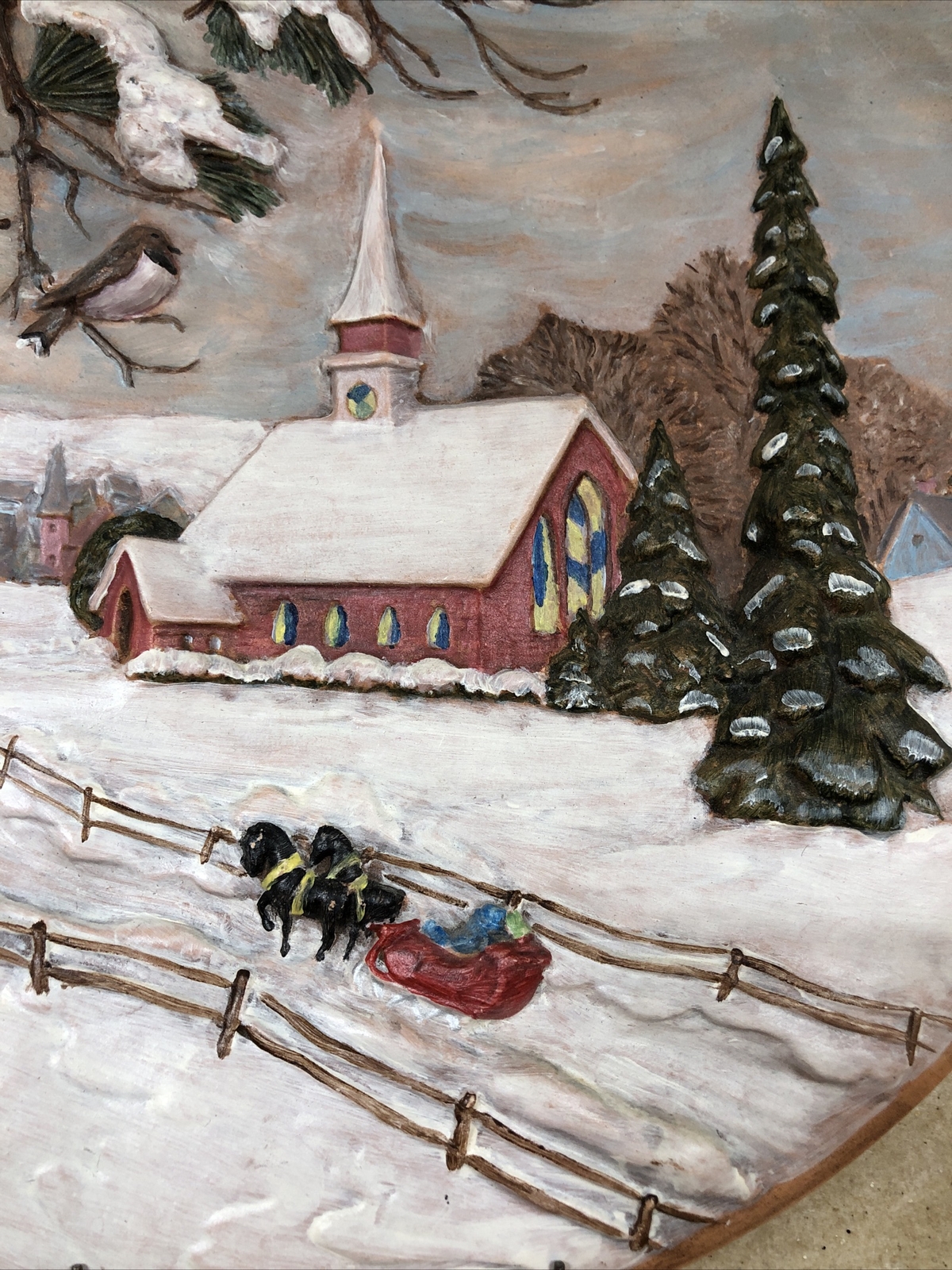 Vintage 1980 Byron Molds 3D Christmas Wall Plate Hand Painted Winter Decor