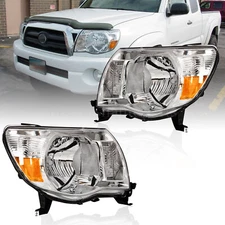 Headlights Chrome For 2005-2011 Toyota Tacoma Headlamps Amber Reflector LH+RH