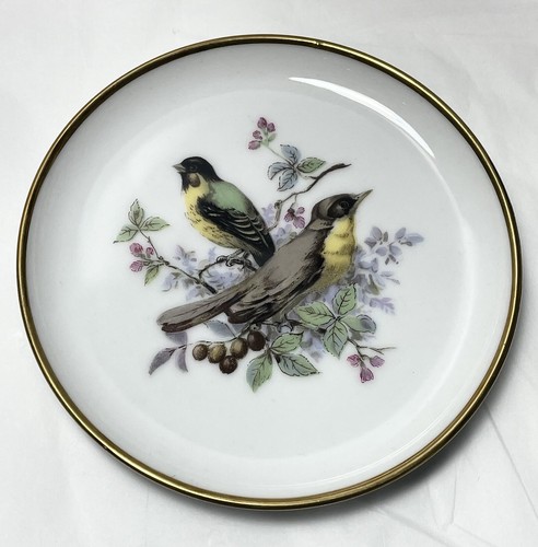 Vintage AK Kaiser West Germany Set of 6 Bird Mini Plates Coasters 4" Gold Trim - Picture 8 of 10