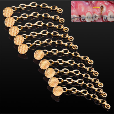 10pcs Dental Orthodontic Traction Chain Gold Round Lingual Buttons