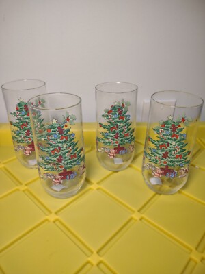 SRC-12-0507 used vintage set of 4 luminarc 16 oz christmas coolers glasses