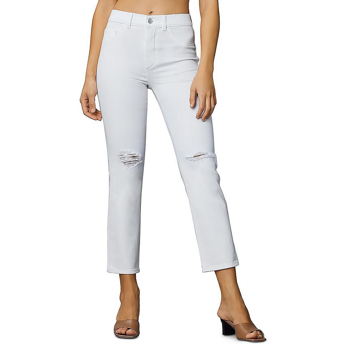 DL1961 Womens Patti White Distressed Stretch Straight Leg Jeans 28 BHFO 9559