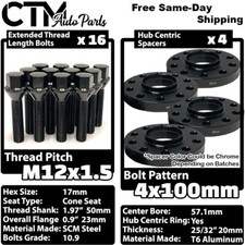 4x 20mm Thick 4x100 57.1mm Cb Wheel Spacer Set Black 12x1.5 Bolt Fit Bmw E3021
