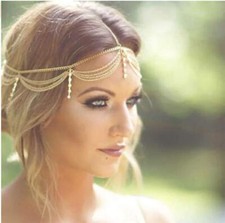 Denifery Gold Rhinestone Wedding Bridal Prom Bohemian Boho Grecian Head...