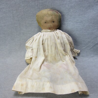 Antique Art Fabric Mills New York Homemade Rag Doll 17in Lithographed