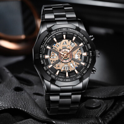 BINBOND Luxury Mens Stainless Steel Wtach Waterproof Date Quartz Wrist Watches