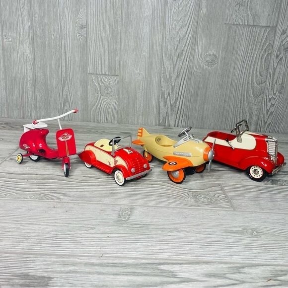 Vintage kiddie car cars bike and plane metal decoration toy