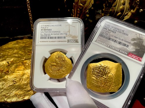 MEL FISHER COA MEXICO 1714 1715 FLEET SHIPWRECK 8 ESCUDOS NGC XF PIRATE GOLD - Picture 23 of 23