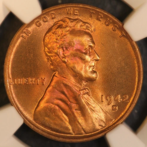 1942 D LINCOLN CENT NGC MS 66 RED -LOT X55 -TONED