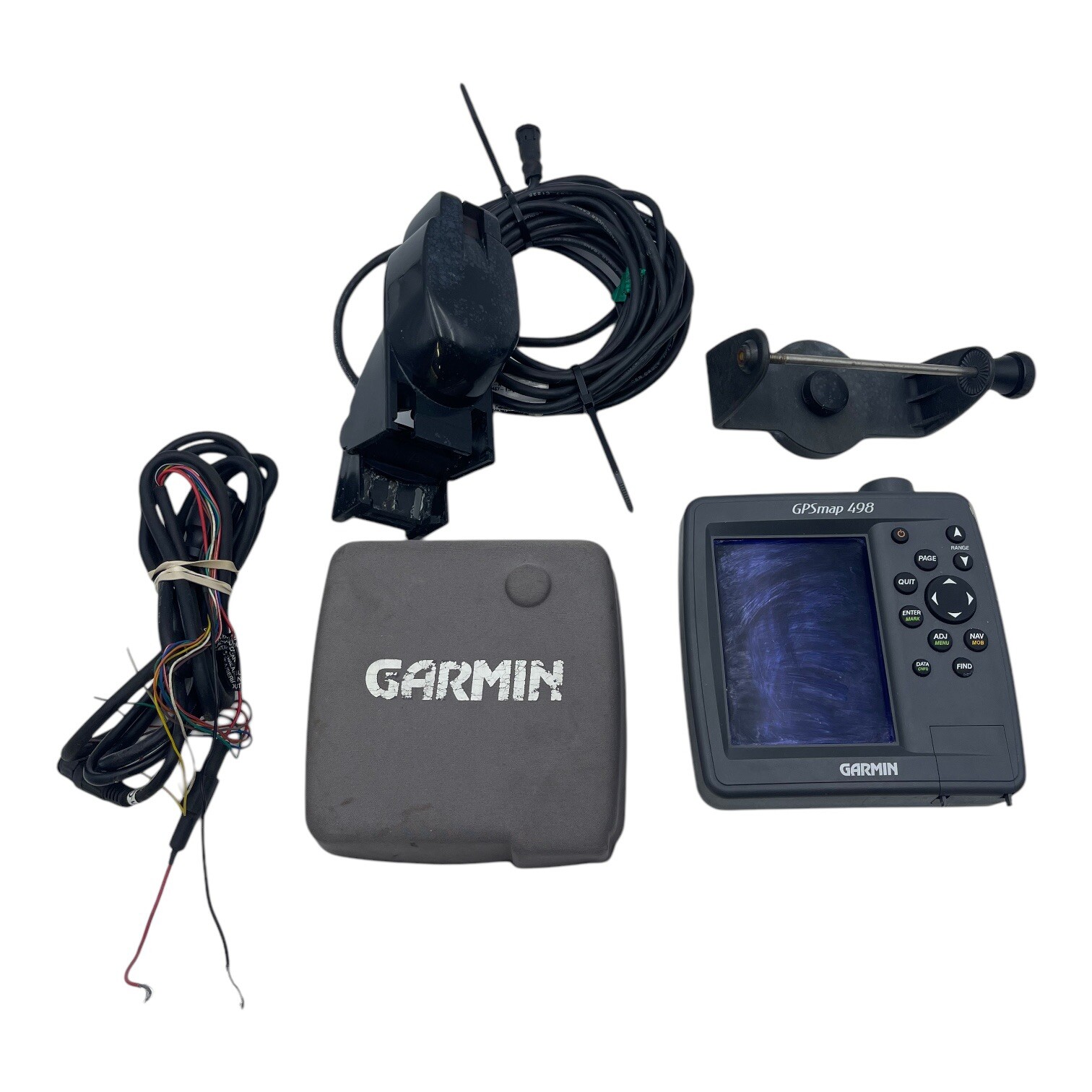 GARMIN GPSMap 498 Fishfinder w/Cover, Cable, Transducer, Mount, WORKING